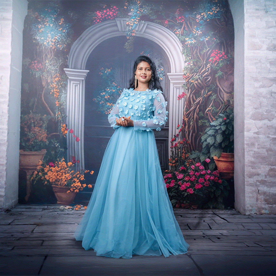 Sky Blue Simple Ball Gown - Image 2