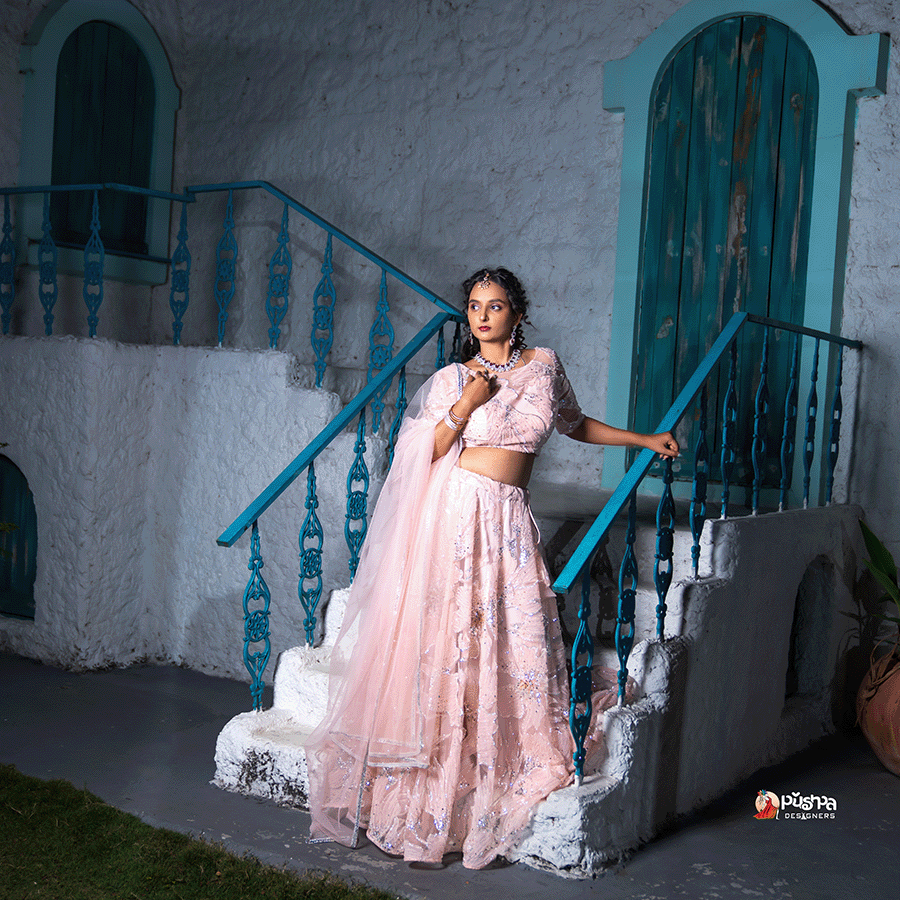Peach Pink Heavy Lehenga - Image 3