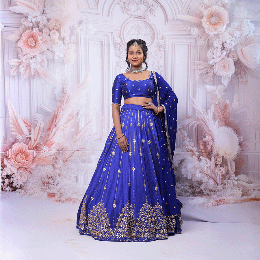 Navy Blue Maggam Lehenga - Image 2