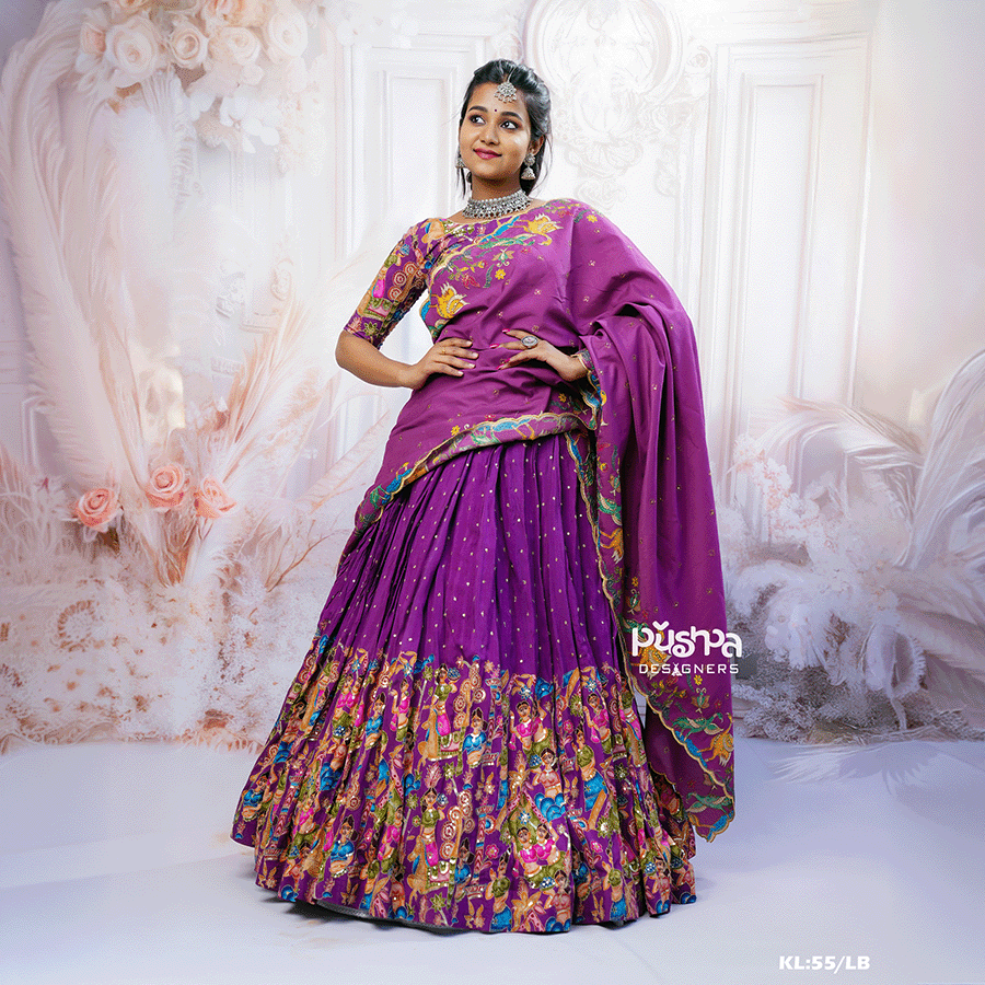 Purple Kalamkari Half Saree - Image 3