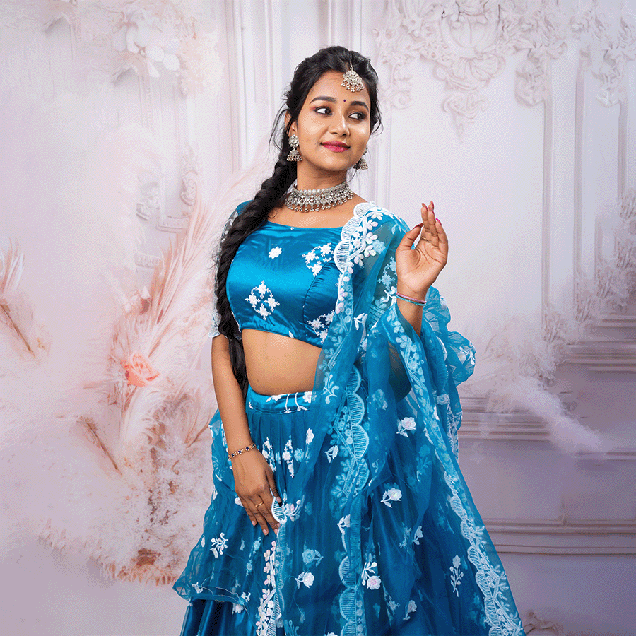 Teal Blue Lehenga - Image 2