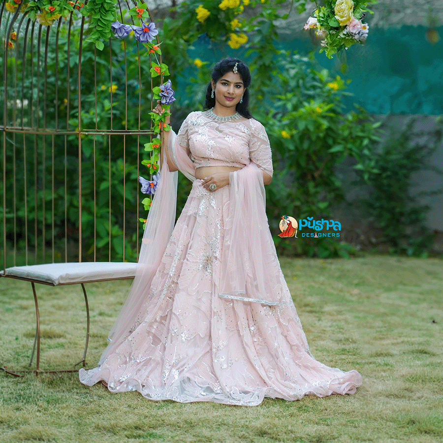 Light Pink Embroidered Lehanga