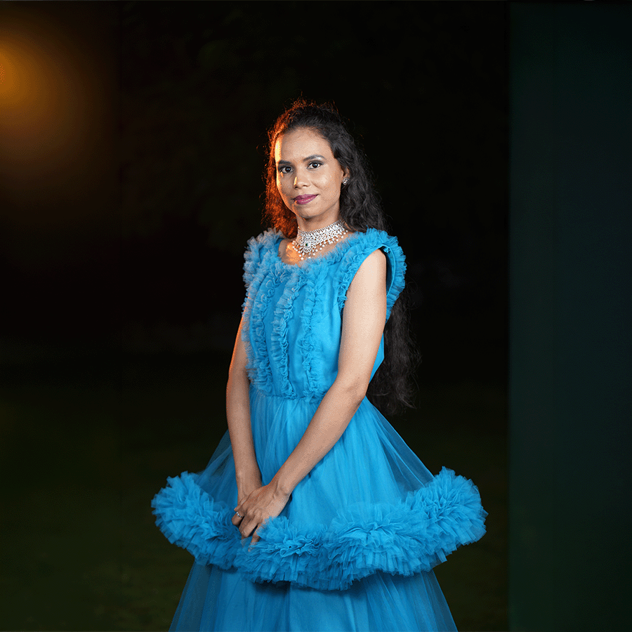 C-Blue Frills Ball Gown - Image 3