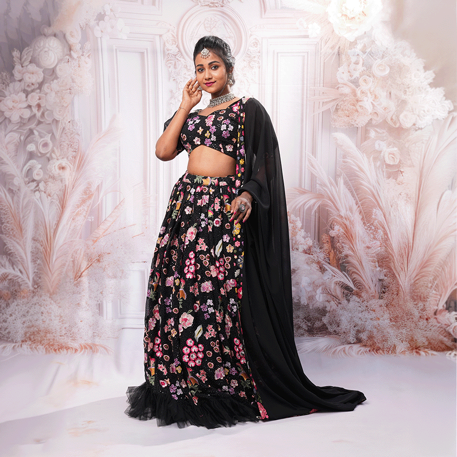 Black Floral Lehenga