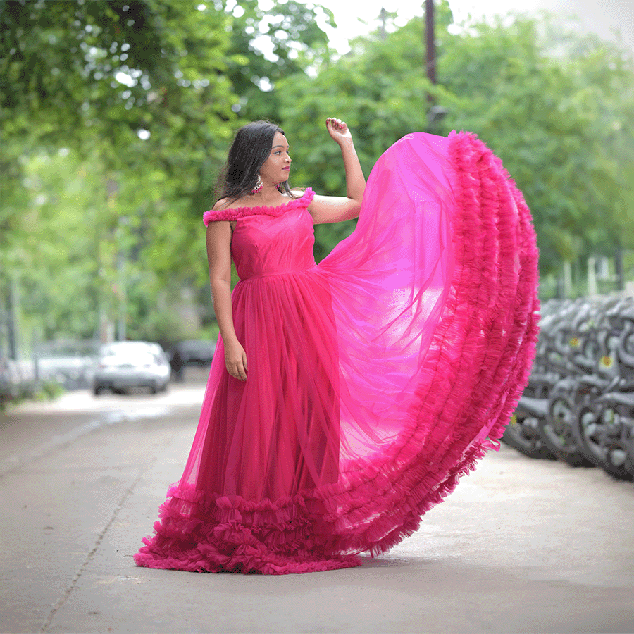 Pink Netted Frills Gown view 3