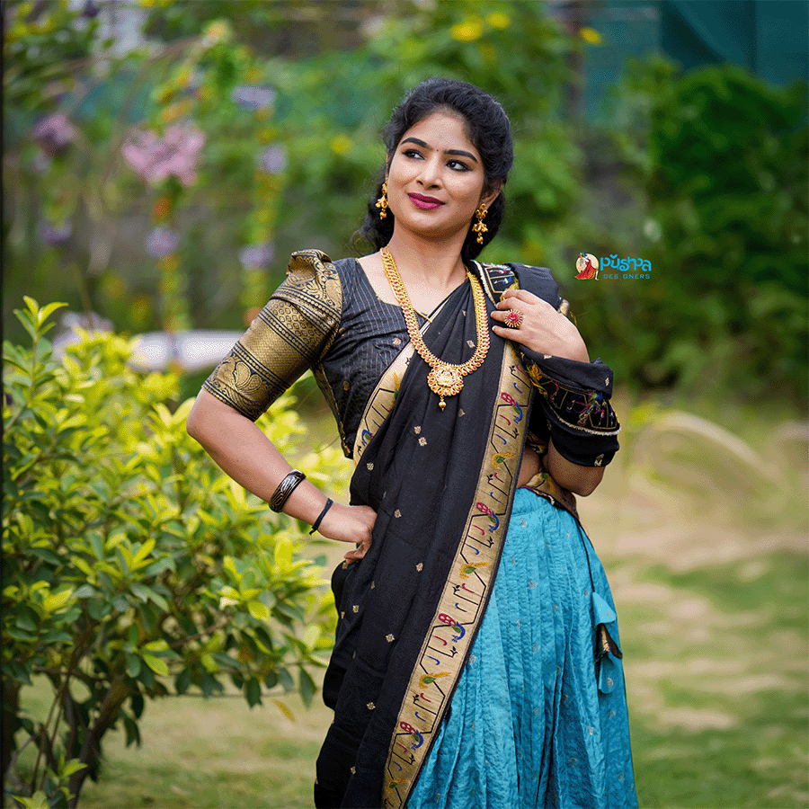 Black and Light Blue Half Saree