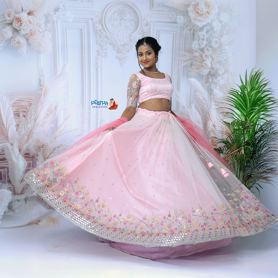 Baby Pink Netted Lehenga - Image 2