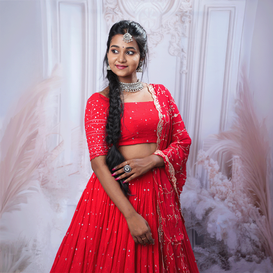 Radiant Red Georgette Embroidered Lehenga - Image 2