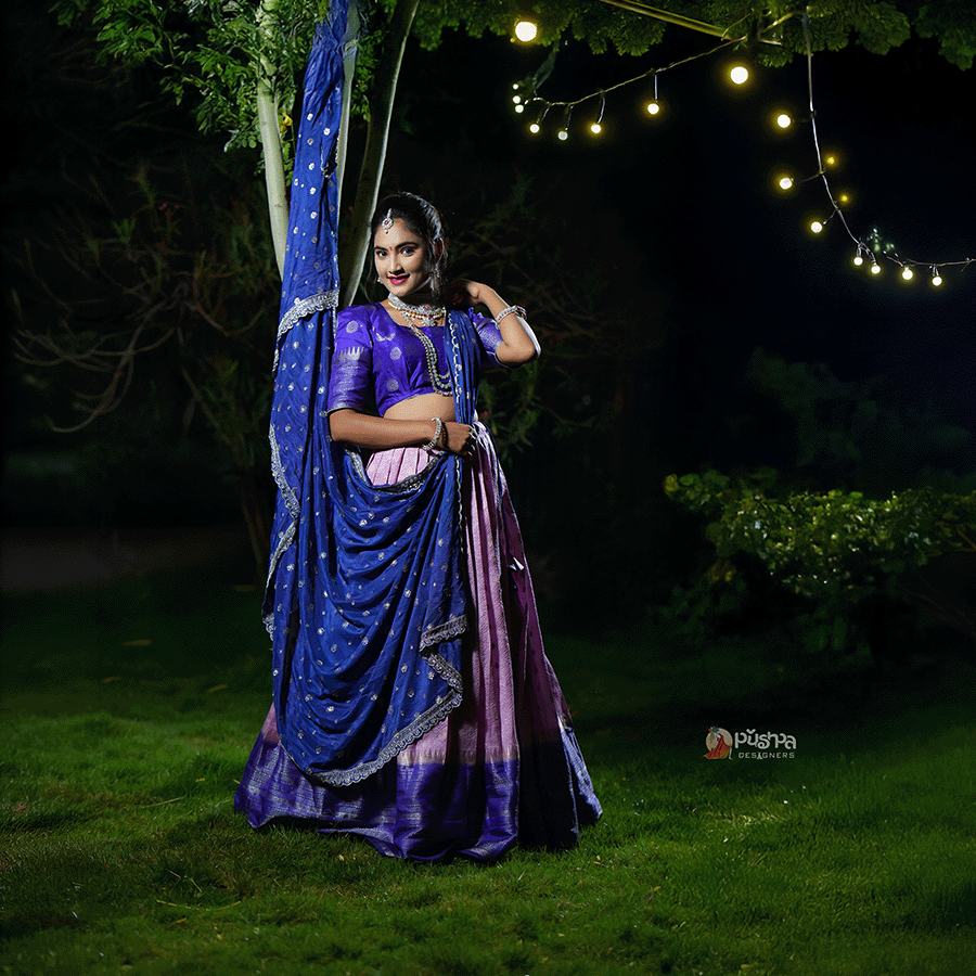 Blue and Pink Half Saree - Image 2