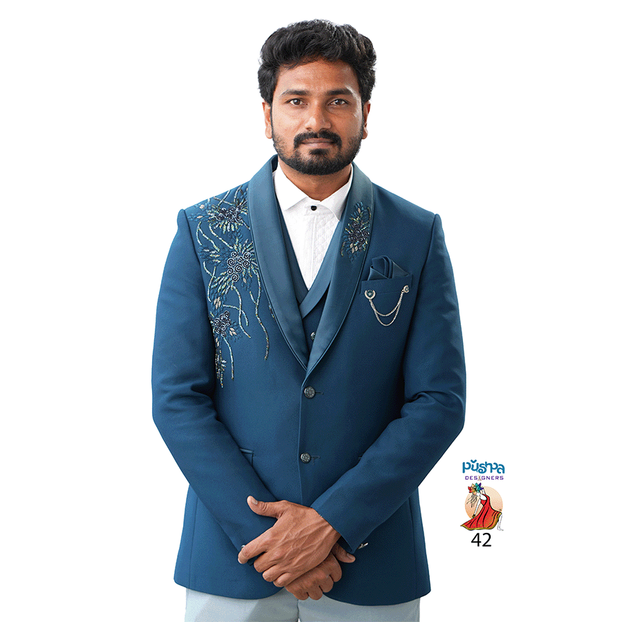 Teal Blue Designer Suit - Image 3