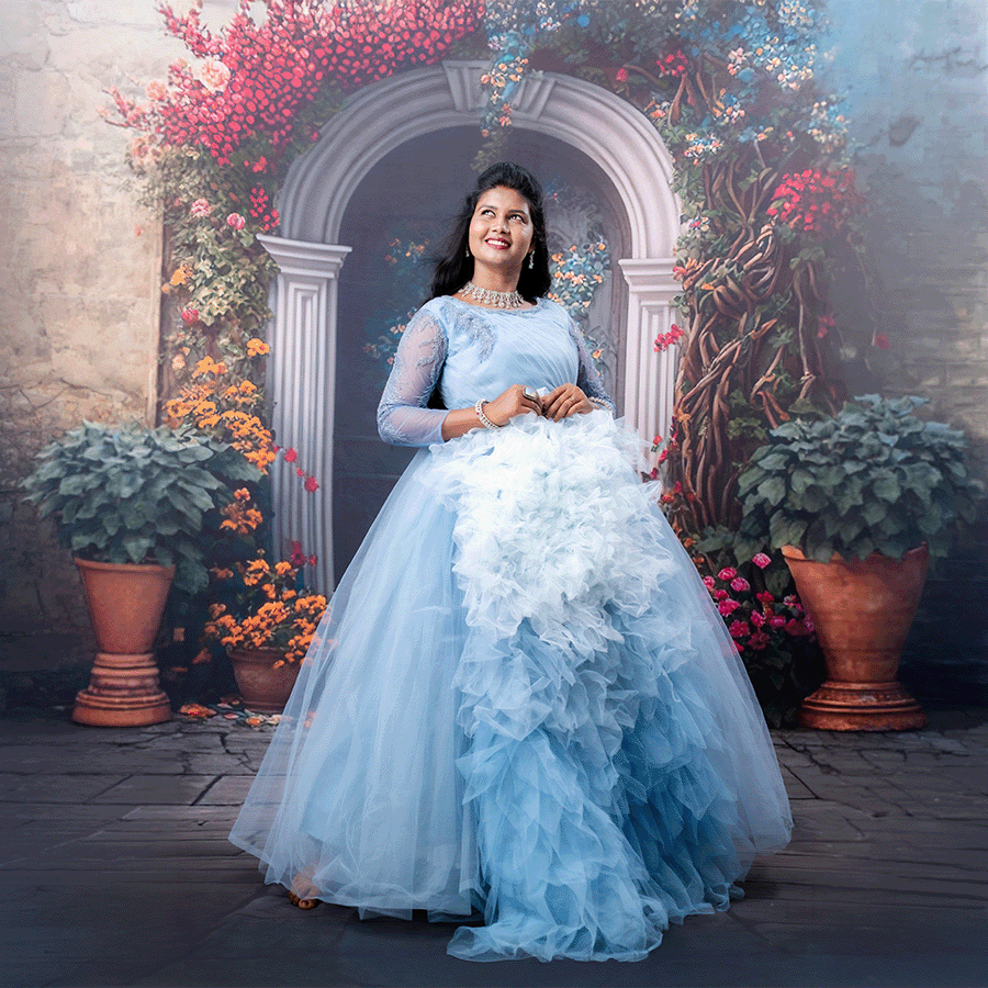 Sky Blue Netted Ball Gown - Image 2