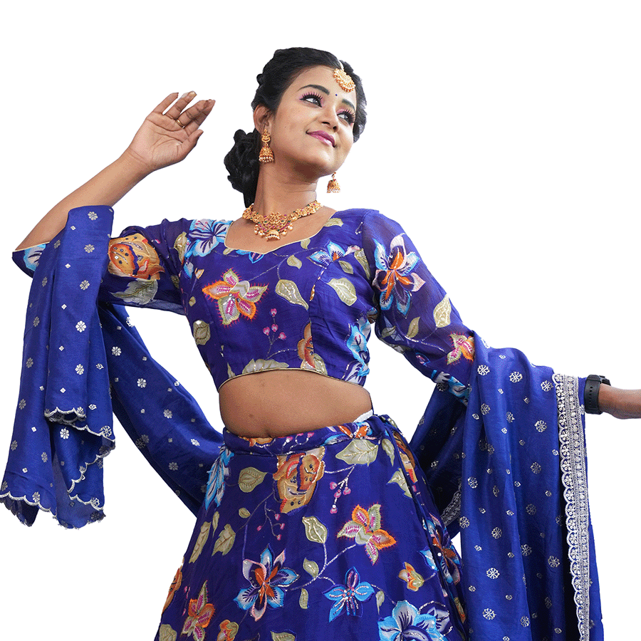 Blue Kalamkari Lehenga & Kurta - Image 4