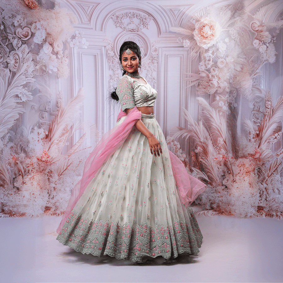 Gray and Pink Combination Lehenga - Image 2