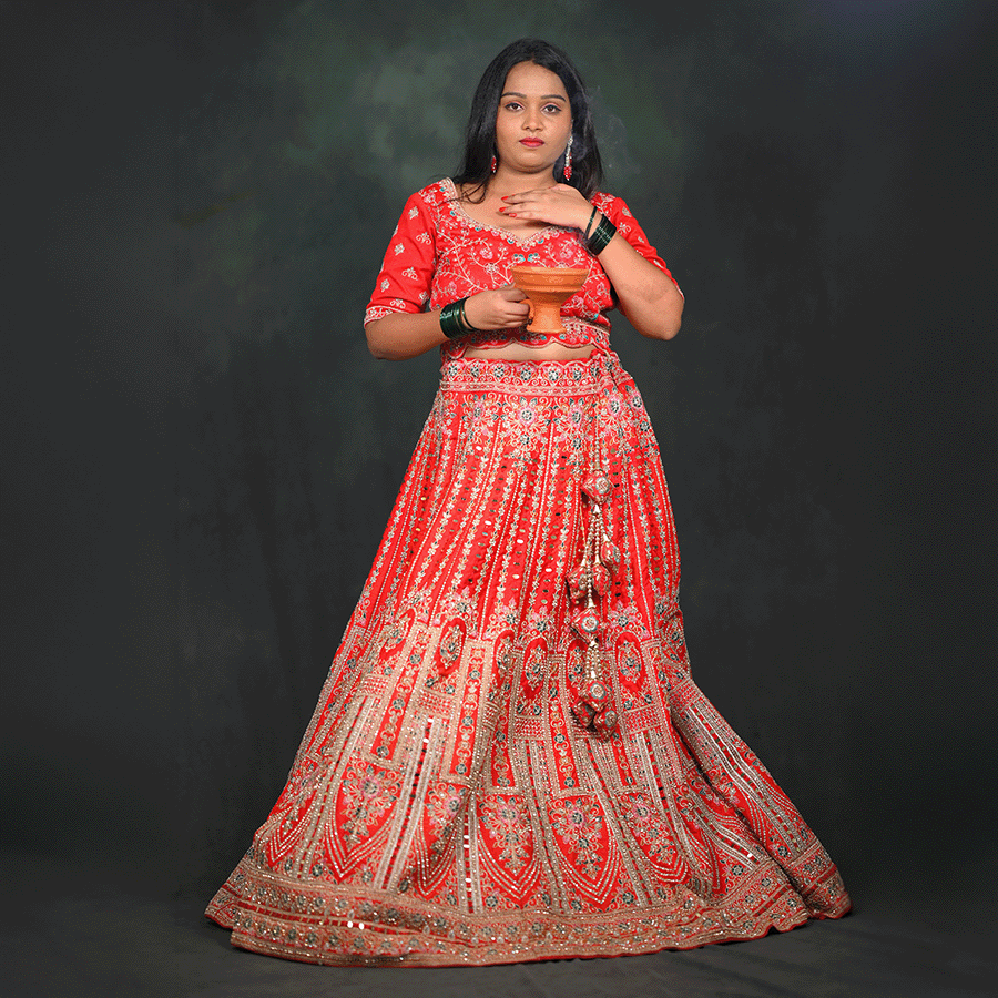 Red Heavy Party ware Lehenga on Rent in Hyderabad
