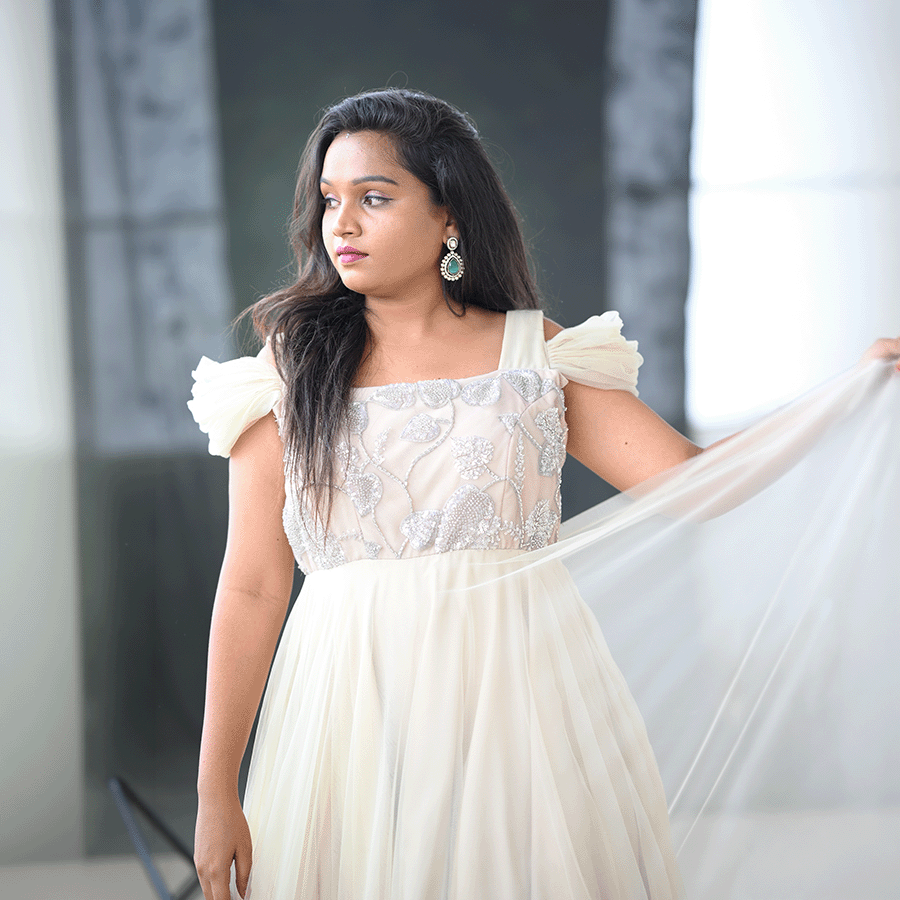 Cream Frills Netted Gown - Image 3