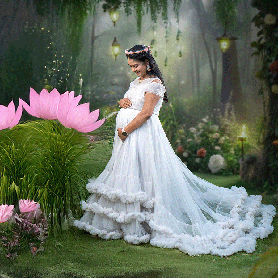White Frills Maternity Gown - Image 4