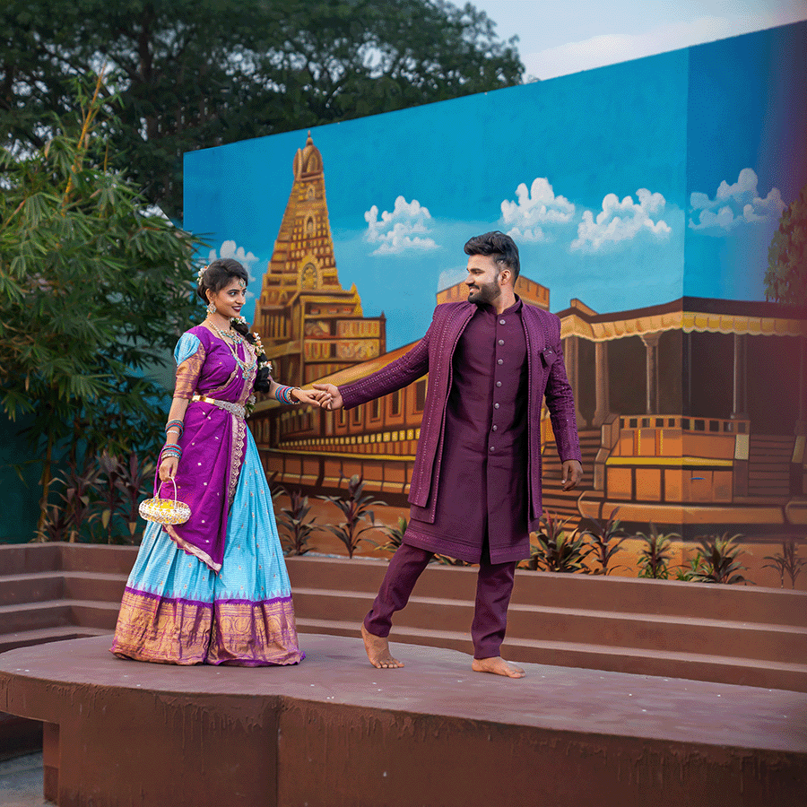 Purple and Sky blue Half Saree