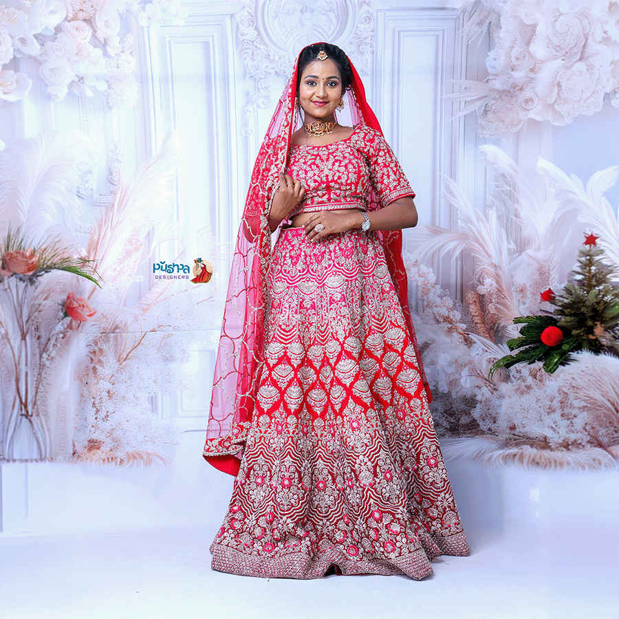 Red Embroidery Lehenga - Image 4